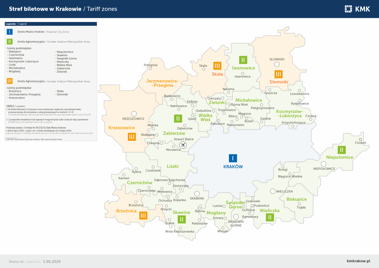 Map of Cracow transport zones